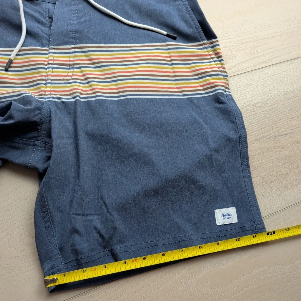 Katin‎ Board Shorts Mens 36 Blue Striped Retro Surf Trunks Swim Beach